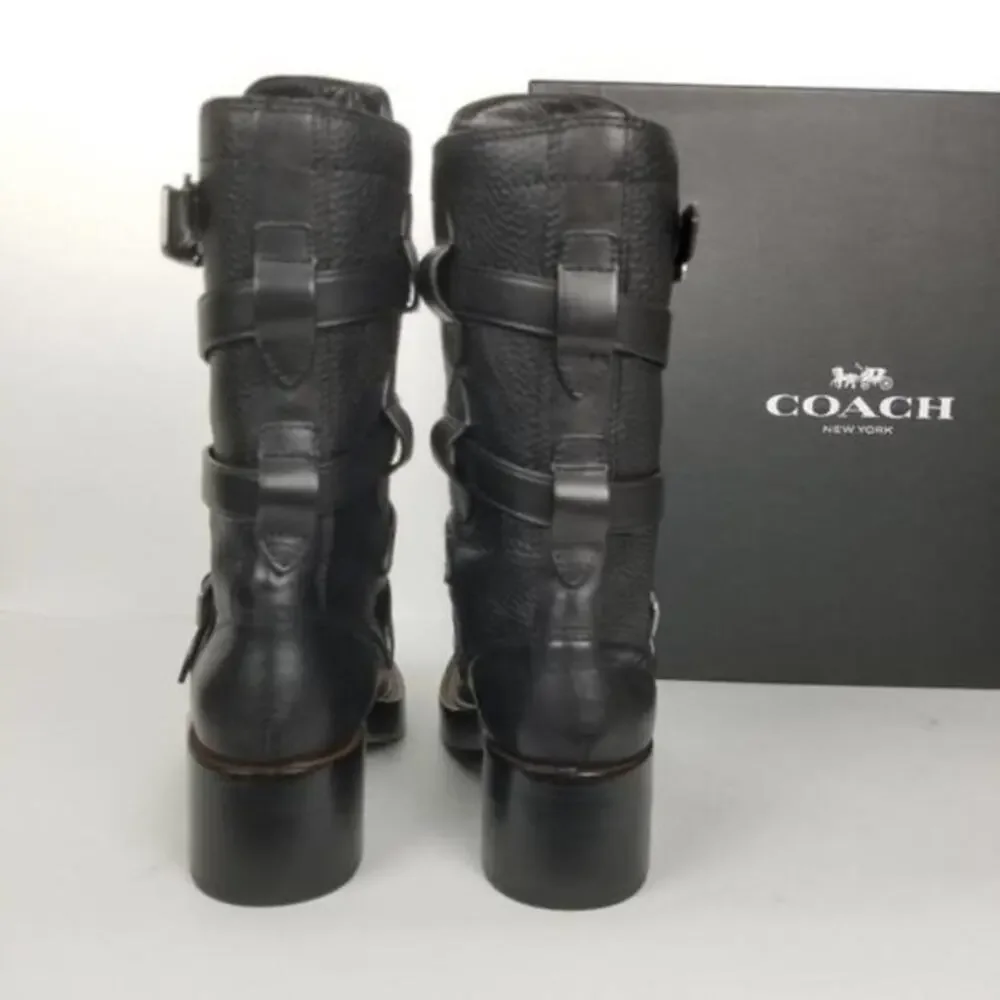COACH Moto‎ boots, black pebble leather size 5.5